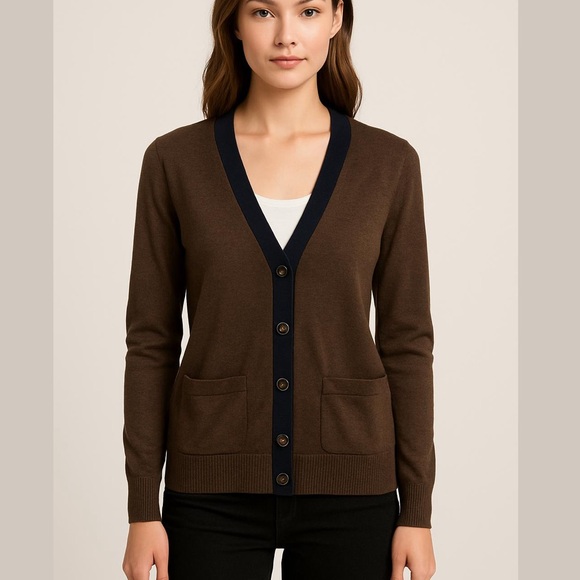 GAP Sweaters - GAP cashmere Brown and navy V-Neck button front Cardigan small